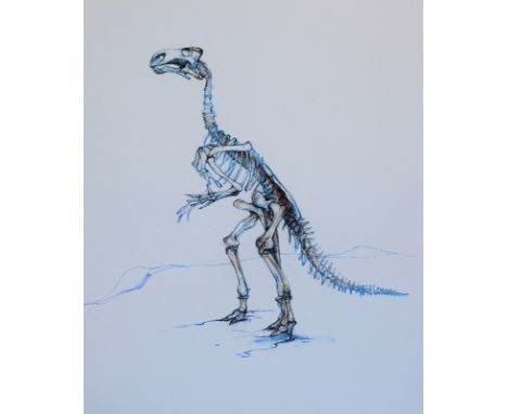 Bryan Kneale (British, B. 1930) "Dinosaur - Iguanodon" Colored Pencil on Illustration Board. Provenance: Collection of James 