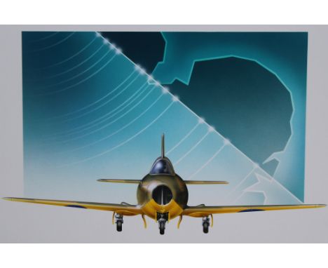 John Harwood (B. 1954) "Science - Painting for Use w/ Jet Engine, Radar, Faraday and Babbage (combo)" Airbrush Paint on Line'