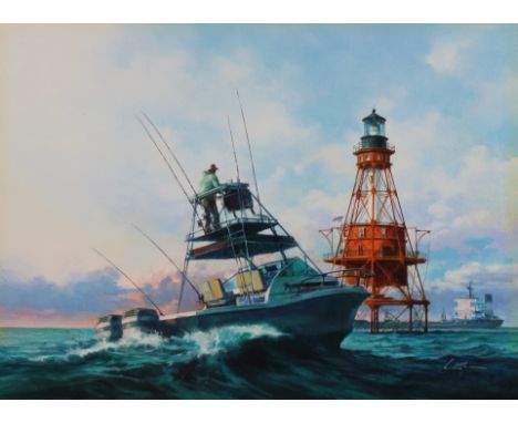 Dennis Lyall (American, B. 1946) "American Shoals Lighthouse" Signed lower right. Oil on Canvas. Provenance: Collection of Ja