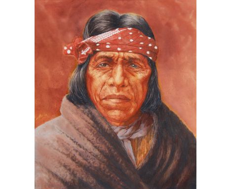 Paul Calle (1928 - 2010) and Chris Calle (B. 1961) "Acoma Indian Portrait". Signed lower right. Mixed Media on Illustration B