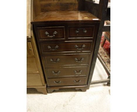 A pair of walnut bedside cabinets with single drawers above cupboard doors to cabriole legs, together with a 20th Century mah