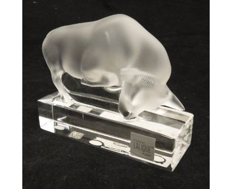 A Lalique glass sculpture in the form of a bull CONDITION REPORTS Some very minor and light surface scratches both to the pli