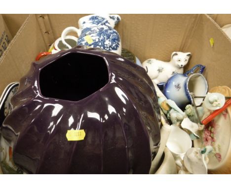 Seven boxes of assorted china and metal wares to include numerous table lamps, coffee grinder, etc