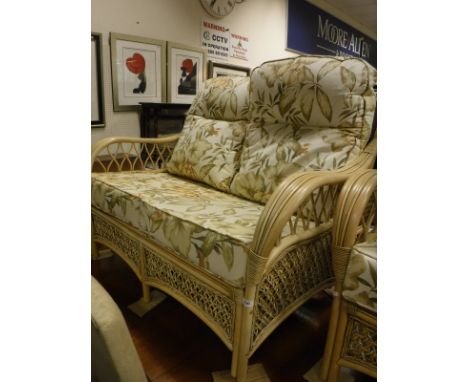 A modern Conservatory sofa and matching single chair and a matching glass top table, together with a mahogany reproduction co