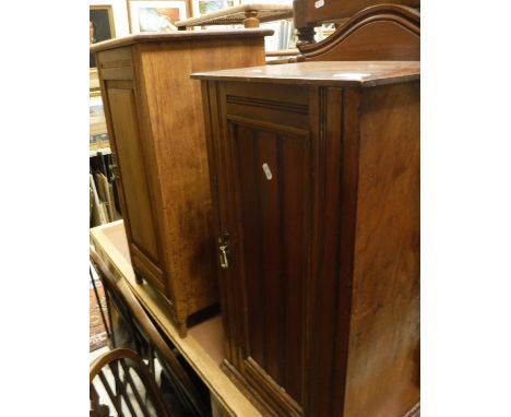 A collection of furniture comprising eight wheel back kitchen chairs, two Victorian pot cupboards, a cane seated occasional c
