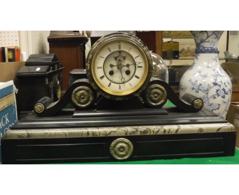 A Henry Marc of Paris marble mantle clock with Roman numerals and enamelled dial