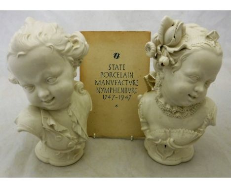 A pair of Franz Anton Bustelli for Nymphenburg "Bust of a little boy" and "Bust of a little girl" Nos 928 and 929 in blanc de