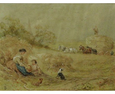 AFTER MILES BIRKET FOSTER "Harvest Scene", watercolour on paper, together with two other pictures, "A Mosque with figures to 