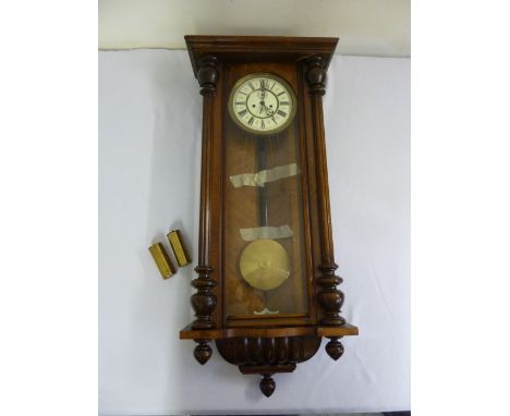 Gustav Becker Viennese wall regulator in mahogany case with enamel dial and two weights