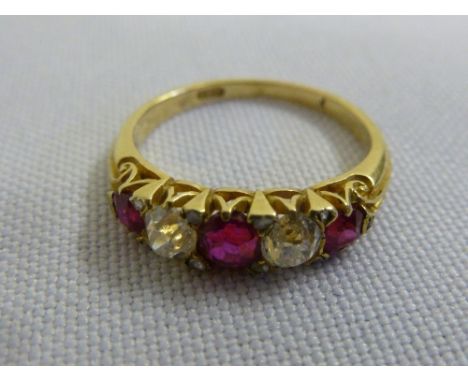 18ct gold, diamond and ruby five stone ring