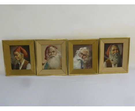 Four framed oils on panel of North European gentlemen characters smoking pipes, 23.5 x 19cm
