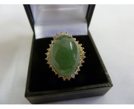 18ct yellow gold, jade and diamond cocktail ring