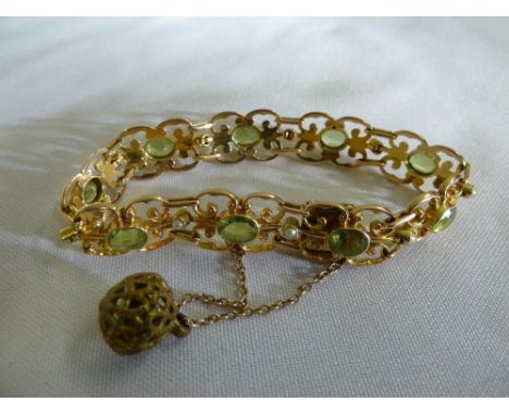 15ct gold seed pearl and tourmaline bracelet, approx total weight 23.1g