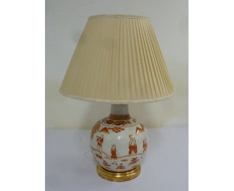 Oriental table lamp of globular form, to include a silk shade