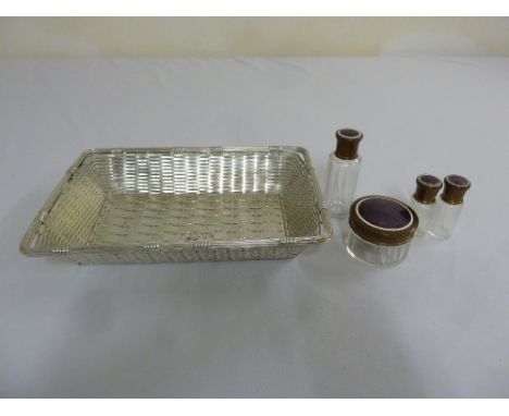 Christofle of Paris silver plated bread basket and four enamel topped glass perfume bottles