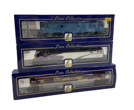 Three Lima Collection '00' gauge locomotives, L204679 Class 66001 EWS, L204614 Class 31D5578 and 2042727A8 Class 47817, boxed