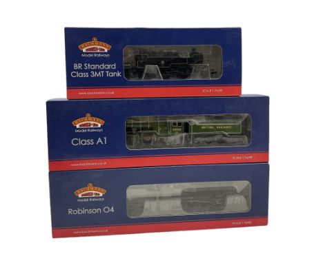 Three Bachmann '00' gauge locomotives, 31-975 Standard Class 3MT Tank 82029, 32-550A Tornado 60163 and 31-001Robinson 04 6360