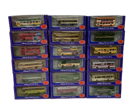 Eighteen Exclusive First Editions 1:76 scale De Luxe Series diecast buses and coaches, boxed (18)