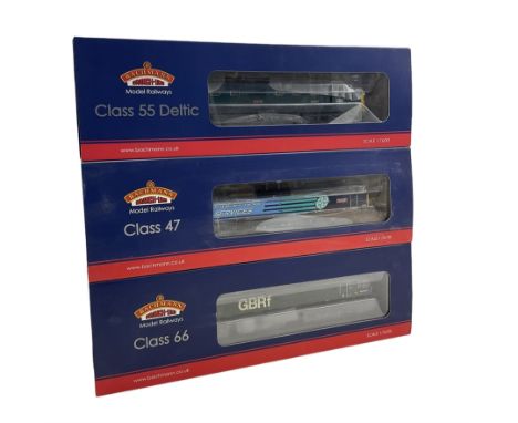 Three Bachmann '00' gauge locomotives, 32-815RG John Scott 47805, 32-532  Pinza 55007 and 32-983 Evening Star 66779 (3) 