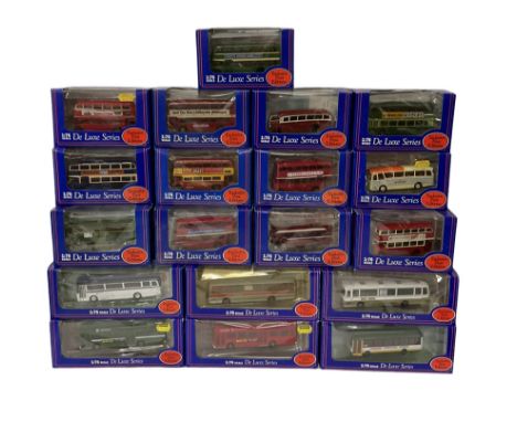 Twenty Exclusive First Editions 1:76 scale De Luxe Series diecast buses and coaches, including two Special Edition Routemaste