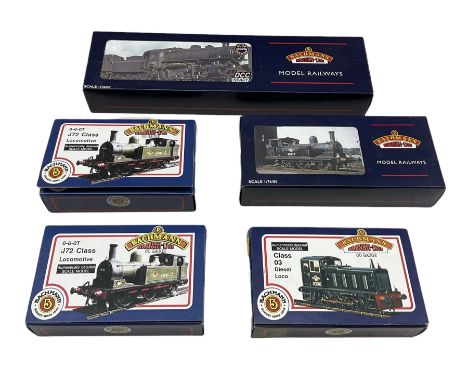 Five Bachmann '00' gauge locomotives, 31-051 J72 Class 69023, 31-053 J72 Class 69012, 31-352 Class 03 Diesel 03371, 32-572 Iv
