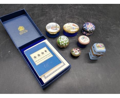 Seven enamel and other boxes, to include a boxed Halcyon Days example.&nbsp; 