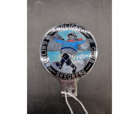 Automobilia:&nbsp;a 'Butlin's Holiday Club Skegness' enamel car radiator badge, by Thomas Fattorini. 