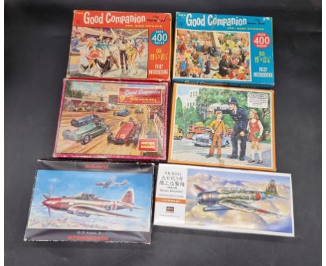 A small collection of Airfix and other similar aeroplane model kits;&nbsp;together with five vintage jigsaw puzzles; and play