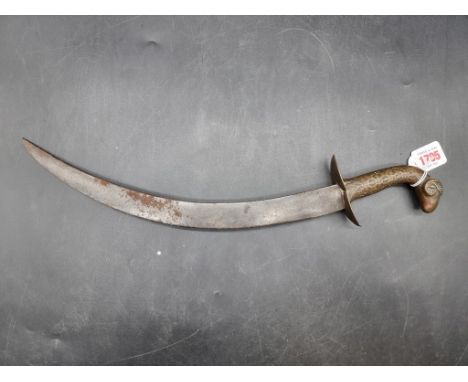 A Persian dagger, having curved 37cm blade and stylized goat's head pommel.
