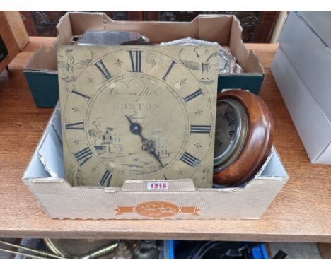 An 18th century 10in brass 30 hour clock dial and movement,&nbsp;inscribed 'George Miles Horton'; together with an aneroid ba