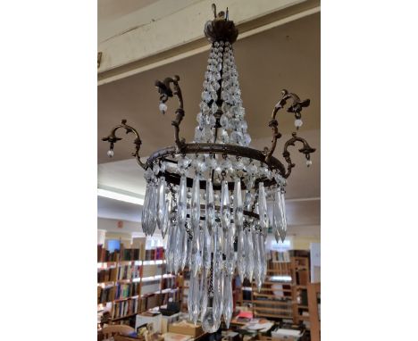 An antique brass and facetted glass chandelier,&nbsp;approx 54cm high, (losses). 
