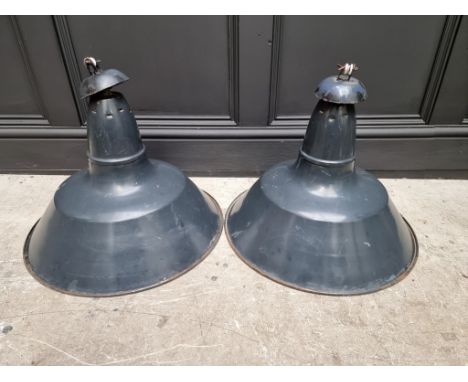 A pair of industrial painted and enamel ceiling lights,&nbsp;45cm diameter.&nbsp; 