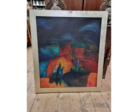 Este MacLeod, a stylized landscape, signed and dated 2000, acrylic on board, 69 x 59; together with a similar seascape by the