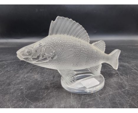 An R Lalique 'Perche' frosted glass car mascot,&nbsp;16cm, (chips). 