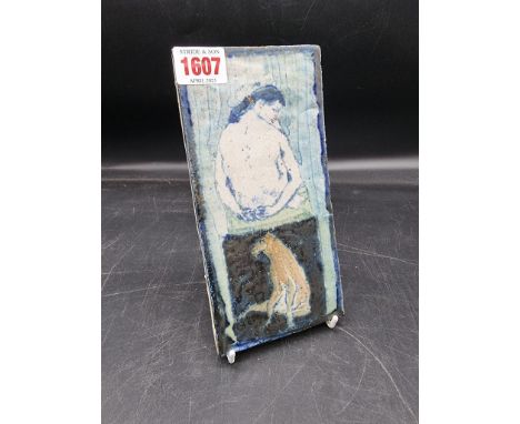 Studio Pottery:&nbsp;an Eric James Mellon 'Felines' tile, signed, inscribed and dated 1998, 19.3 x 9.6cm. 