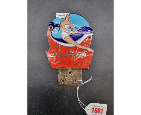 Automobilia:&nbsp;a 'Butlin's Car Club' enamel car radiator badge, No.7032. 