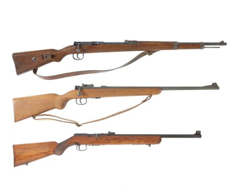 Three continental .22(L.R.) riflesA .22(L.R.) training rifle by Simson Suhl, no. 125343Flag safety, the stock with semi-pisto
