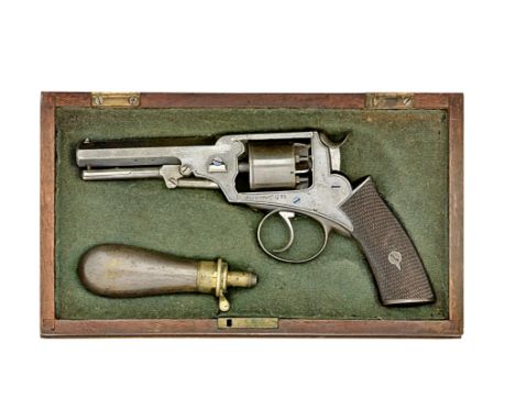 A Cased 80-Bore Percussion 'Wedge-Frame' Double-Action Five-Shot Revolver Of Webley TypeRetailed By J. Harkom, Edinburgh, No.