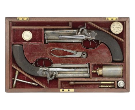 A Fine Cased Pair Of 32-Bore Percussion Over-And-Under Box-Lock Belt Pistols  By T.E. Mortimer, Edinburgh, Mid-19th CenturyWi