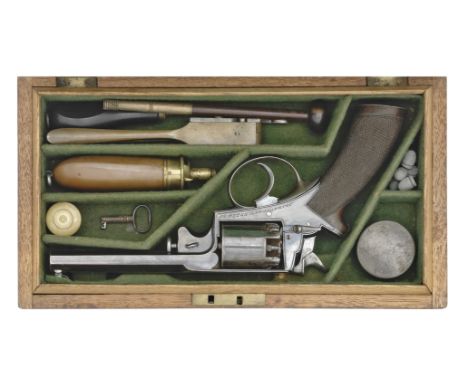 A Cased 120-Bore Percussion Beaumont-Adams Double-Action Five-Shot RevolverNo. 31620, Mid-19th CenturyEngraved with line bord