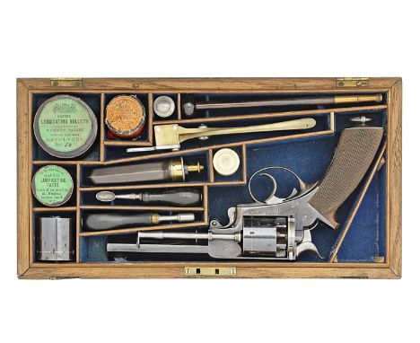 A Fine Cased 54-Bore Percussion Webley Patent 'Solid-Frame' Double-Action Six-Shot Revolver With Interchangeable .442 Centre-