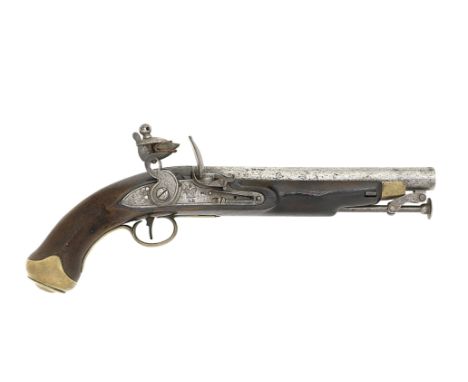 An 18-Bore Flintlock New Land Pattern Service PistolEarly 19th CenturyWith plain barrel and tang, border engraved lock with '