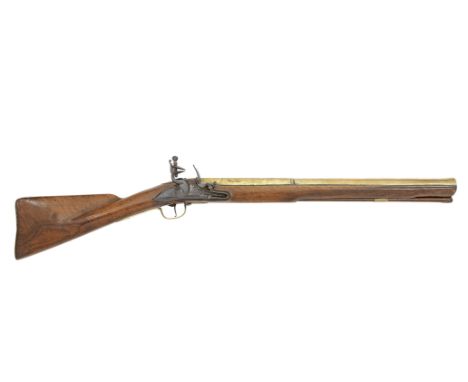 A Brass-Barrelled Flintlock BlunderbussBy W. Brazier Of London, Circa 1740With long two-stage barrel slightly flared at the m