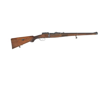 A 8MM bolt-magazine stutzen by Mannlicher, no. 9936Bolt-head safety, blued finish, matt reciever-ring engraved Patent Mannlic