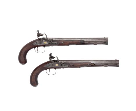 A Pair Of 28-Bore Flintlock Duelling PistolsBy Robert Wogdon Of London, Circa 1785-90With browned twist octagonal sighted bar