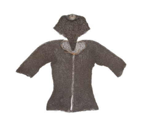 An Indian Mail Coif (Kulah Zirah) And Mail Shirt17th Century Or LaterThe first of alternate rows of riveted circular and soli