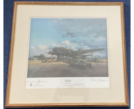 Arthur T Harris and Artist Frank Wootton Signed 172/850 Colour Print Titled Halifax Friday 13th Bombing Up. Print Housed in a