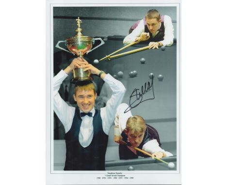 Snooker Stephen Hendry signed 16x12 colour montage print pictured in action at the World Championship. All autographed items 