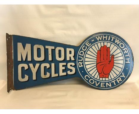 A Rudge-Whitworth of Coventry Motorcycles double sided enamel sign with hanging flange, in good condition, the scarce blue ve
