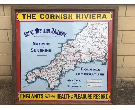 A good Great Western Railway enamel sign - The Cornish Riviera - England's National Health and Pleasure Resort, by Chromo of 